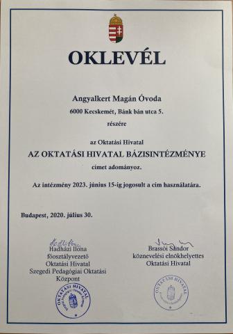 Bázisintézményi oklevél